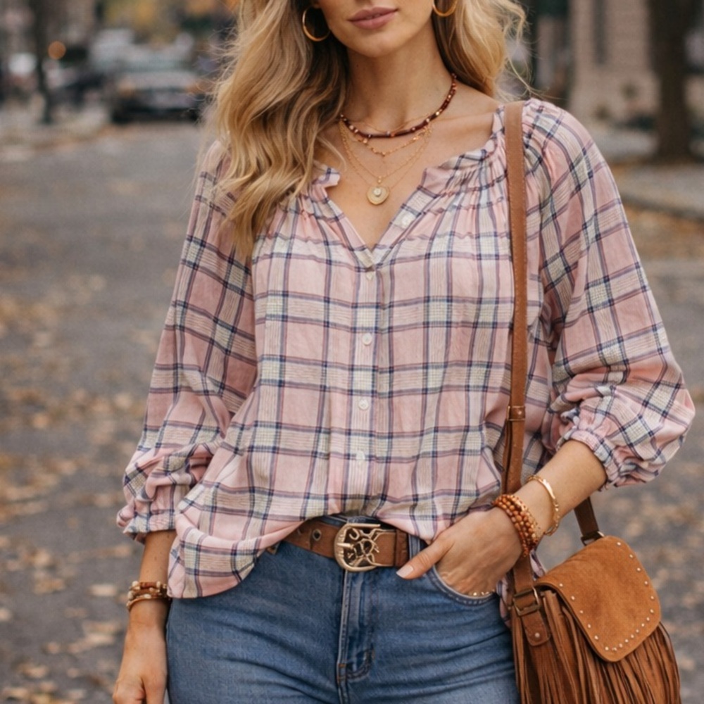 GAP Pink and Blue Plaid Button Down Shirt - Picture 2 of 10